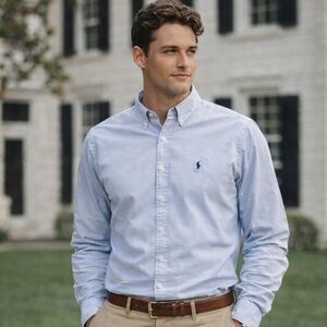 Ralph Lauren Yarmouth Pinpoint Oxford Blue 100% Cotton Button Down Shirt 17/34